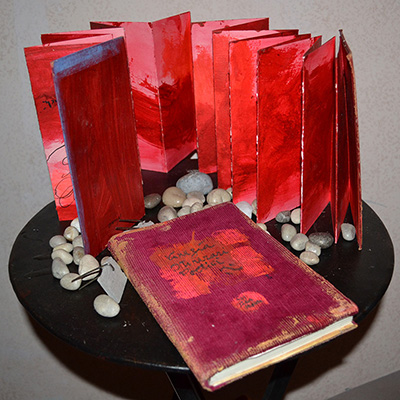 Concertina books on a table